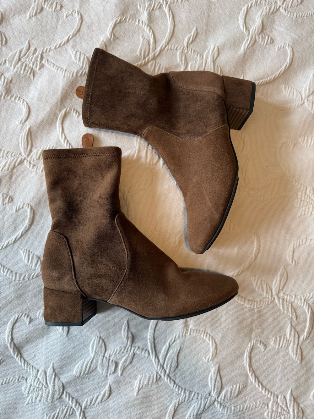 Gentle Souls Brown Suede Ella Stretch Boots Low Block Heel